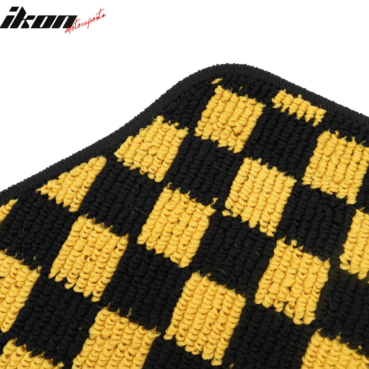 Front Rear Full Set Waterproof Floor Mats for Ford Focus 2012-2018 Black Yellow Plaid Checkered Carpets PP & Loop Pile Surface & TPE Backing 4PCS