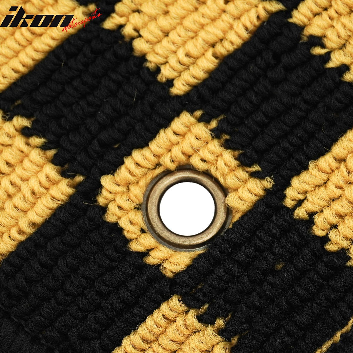 Front Rear Full Set Waterproof Floor Mats for Ford Focus 2012-2018 Black Yellow Plaid Checkered Carpets PP & Loop Pile Surface & TPE Backing 4PCS