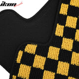Front Rear Full Set Waterproof Floor Mats for Ford Focus 2012-2018 Black Yellow Plaid Checkered Carpets PP & Loop Pile Surface & TPE Backing 4PCS