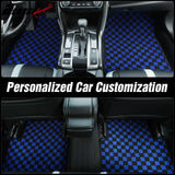 Front Rear Full Set Waterproof Floor Mats for Honda Civic 2016-2021 Black Blue Plaid Checkered Carpets PP & Loop Pile Surface & TPE Backing 4PCS