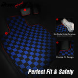 Front Rear Full Set Waterproof Floor Mats for Honda Civic 2016-2021 Black Blue Plaid Checkered Carpets PP & Loop Pile Surface & TPE Backing 4PCS
