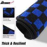 Front Rear Full Set Waterproof Floor Mats for Honda Civic 2016-2021 Black Blue Plaid Checkered Carpets PP & Loop Pile Surface & TPE Backing 4PCS