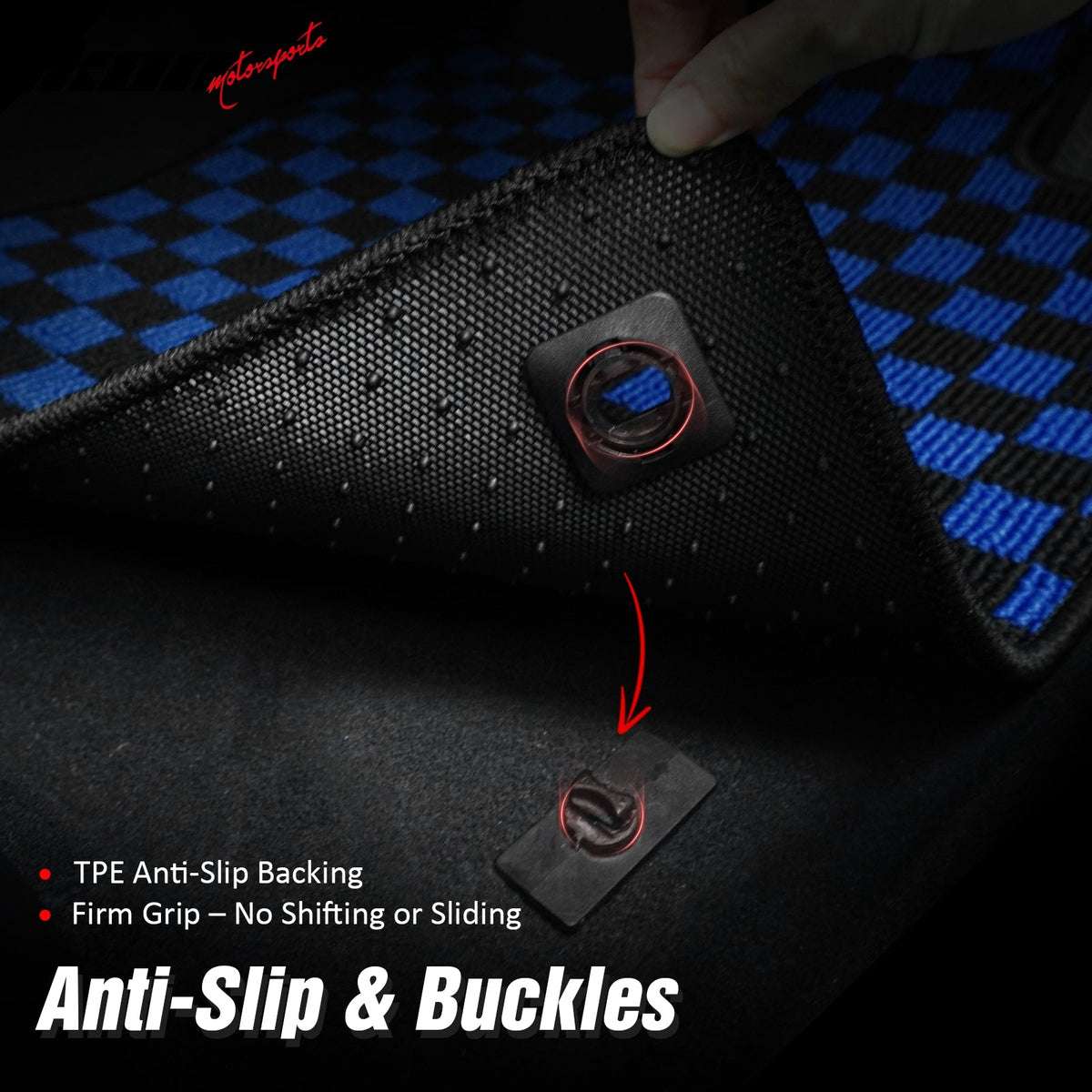Front Rear Full Set Waterproof Floor Mats for Honda Civic 2016-2021 Black Blue Plaid Checkered Carpets PP & Loop Pile Surface & TPE Backing 4PCS
