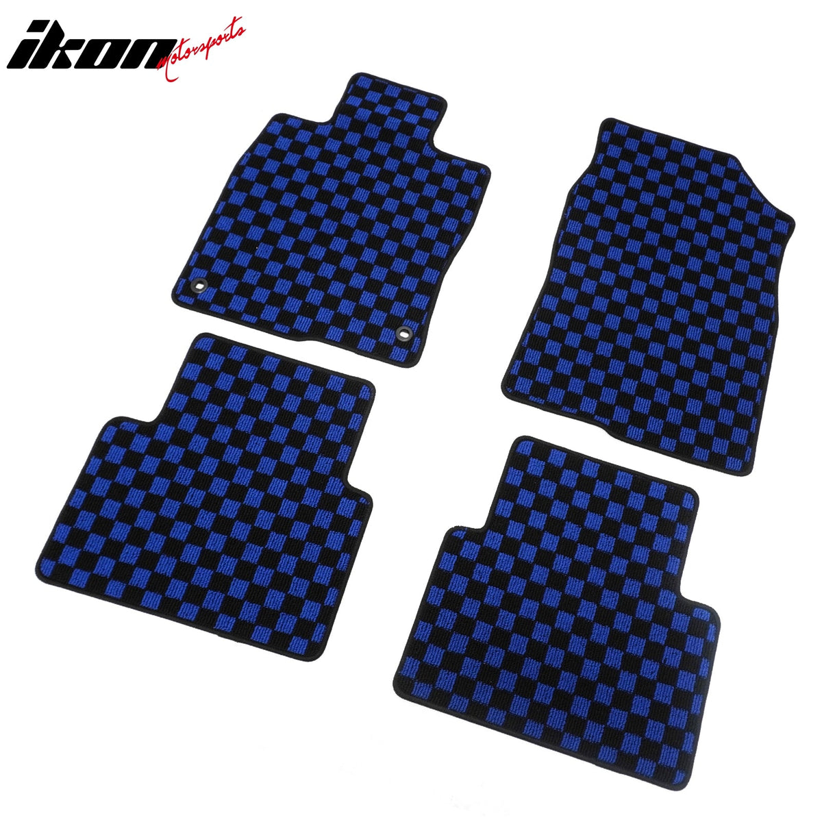 Front Rear Full Set Waterproof Floor Mats for Honda Civic 2016-2021 Black Blue Plaid Checkered Carpets PP & Loop Pile Surface & TPE Backing 4PCS