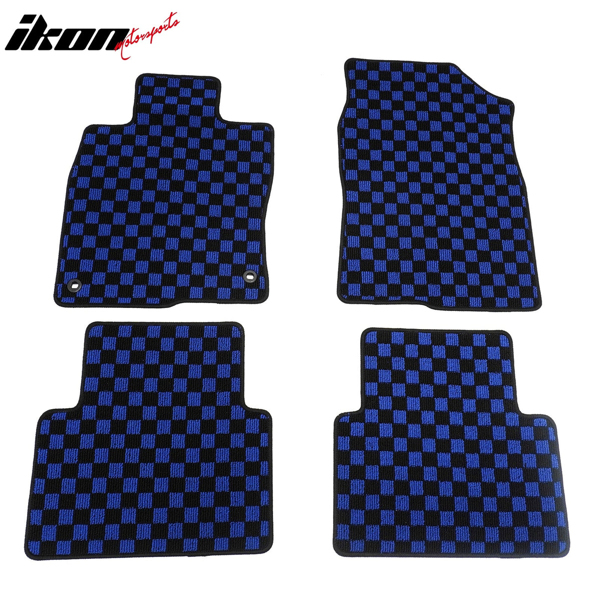 Front Rear Full Set Waterproof Floor Mats for Honda Civic 2016-2021 Black Blue Plaid Checkered Carpets PP & Loop Pile Surface & TPE Backing 4PCS