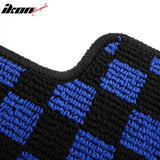 Front Rear Full Set Waterproof Floor Mats for Honda Civic 2016-2021 Black Blue Plaid Checkered Carpets PP & Loop Pile Surface & TPE Backing 4PCS