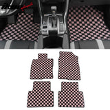 Front Rear Full Set Waterproof Floor Mats for Honda Civic 2016-2021 Black Pink Plaid Checkered Carpets PP & Loop Pile Surface & TPE Backing 4PCS