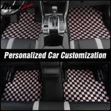 Front Rear Full Set Waterproof Floor Mats for Honda Civic 2016-2021 Black Pink Plaid Checkered Carpets PP & Loop Pile Surface & TPE Backing 4PCS