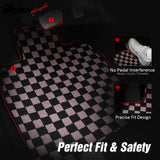 Front Rear Full Set Waterproof Floor Mats for Honda Civic 2016-2021 Black Pink Plaid Checkered Carpets PP & Loop Pile Surface & TPE Backing 4PCS