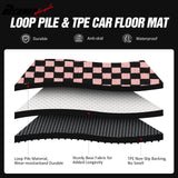 Front Rear Full Set Waterproof Floor Mats for Honda Civic 2016-2021 Black Pink Plaid Checkered Carpets PP & Loop Pile Surface & TPE Backing 4PCS