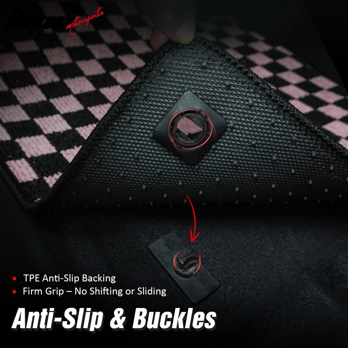 Front Rear Full Set Waterproof Floor Mats for Honda Civic 2016-2021 Black Pink Plaid Checkered Carpets PP & Loop Pile Surface & TPE Backing 4PCS