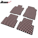 Front Rear Full Set Waterproof Floor Mats for Honda Civic 2016-2021 Black Pink Plaid Checkered Carpets PP & Loop Pile Surface & TPE Backing 4PCS