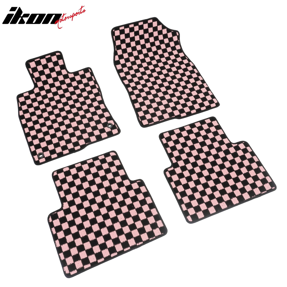 Front Rear Full Set Waterproof Floor Mats for Honda Civic 2016-2021 Black Pink Plaid Checkered Carpets PP & Loop Pile Surface & TPE Backing 4PCS