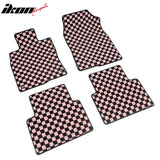 Front Rear Full Set Waterproof Floor Mats for Honda Civic 2016-2021 Black Pink Plaid Checkered Carpets PP & Loop Pile Surface & TPE Backing 4PCS