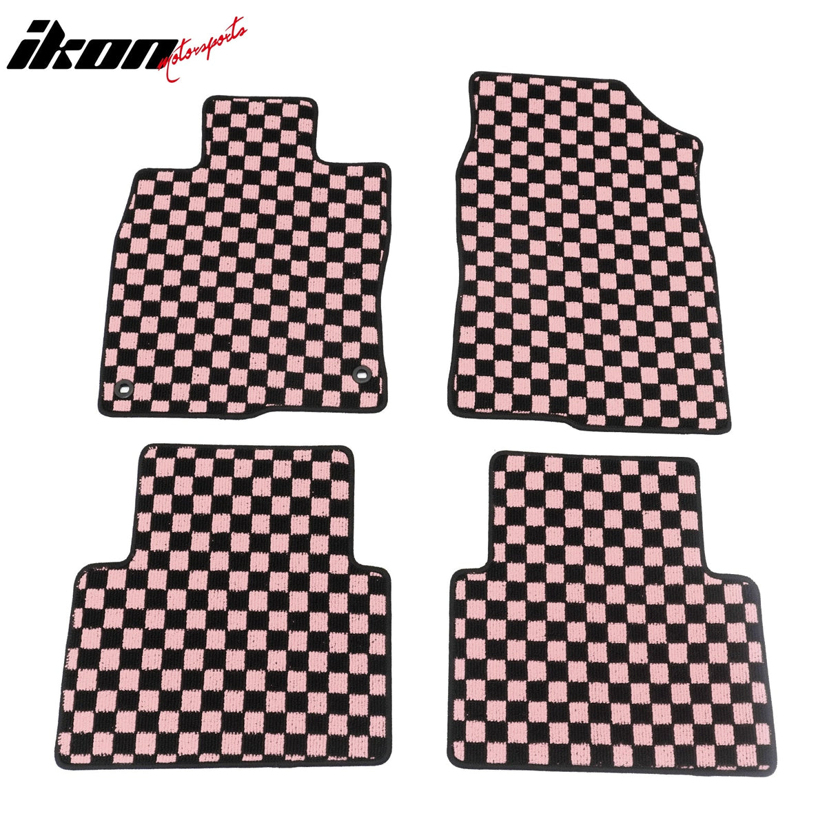 Front Rear Full Set Waterproof Floor Mats for Honda Civic 2016-2021 Black Pink Plaid Checkered Carpets PP & Loop Pile Surface & TPE Backing 4PCS