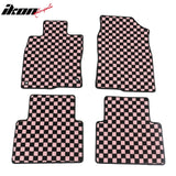 Front Rear Full Set Waterproof Floor Mats for Honda Civic 2016-2021 Black Pink Plaid Checkered Carpets PP & Loop Pile Surface & TPE Backing 4PCS