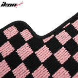 Front Rear Full Set Waterproof Floor Mats for Honda Civic 2016-2021 Black Pink Plaid Checkered Carpets PP & Loop Pile Surface & TPE Backing 4PCS