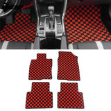Front Rear Full Set Waterproof Floor Mats for Honda Civic 2016-2021 Black Red Plaid Checkered Carpets PP & Loop Pile Surface & TPE Backing 4PCS