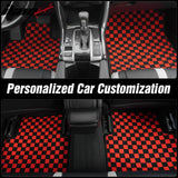Front Rear Full Set Waterproof Floor Mats for Honda Civic 2016-2021 Black Red Plaid Checkered Carpets PP & Loop Pile Surface & TPE Backing 4PCS