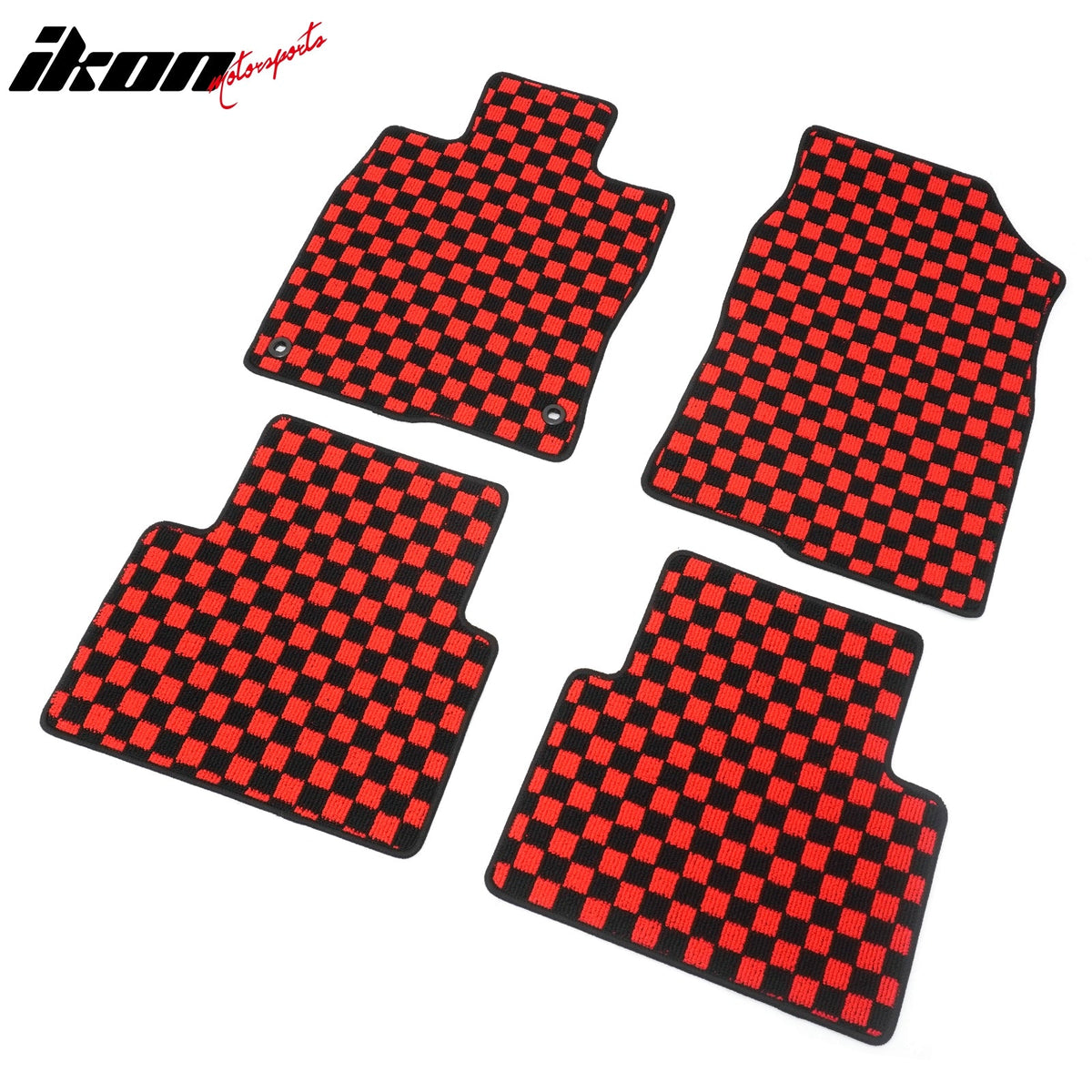 Front Rear Full Set Waterproof Floor Mats for Honda Civic 2016-2021 Black Red Plaid Checkered Carpets PP & Loop Pile Surface & TPE Backing 4PCS