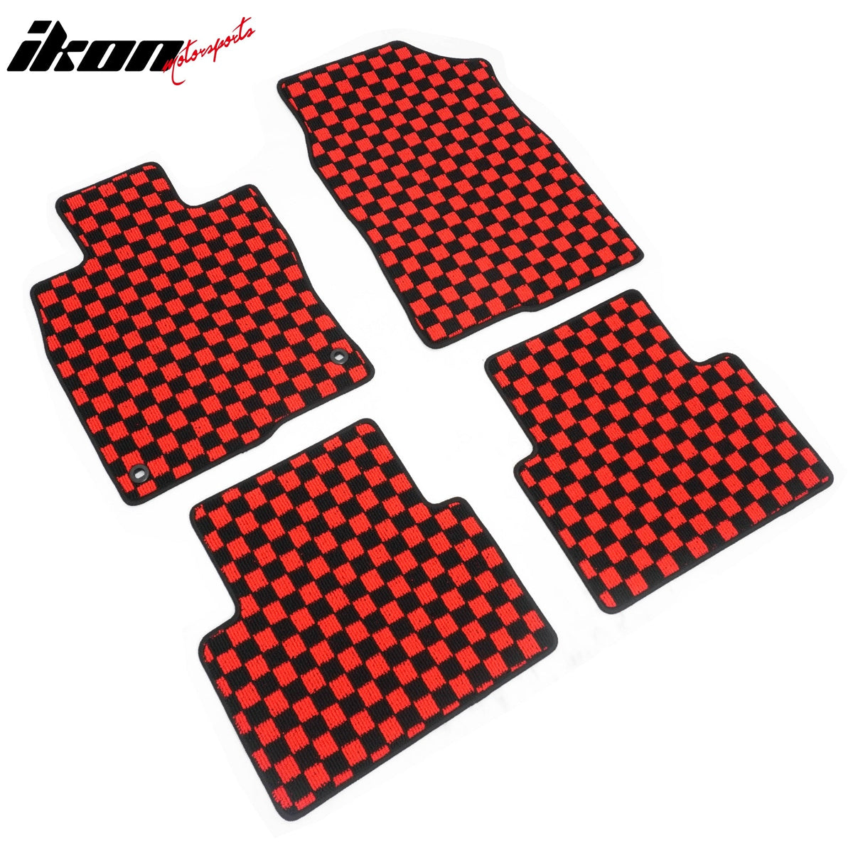 Front Rear Full Set Waterproof Floor Mats for Honda Civic 2016-2021 Black Red Plaid Checkered Carpets PP & Loop Pile Surface & TPE Backing 4PCS