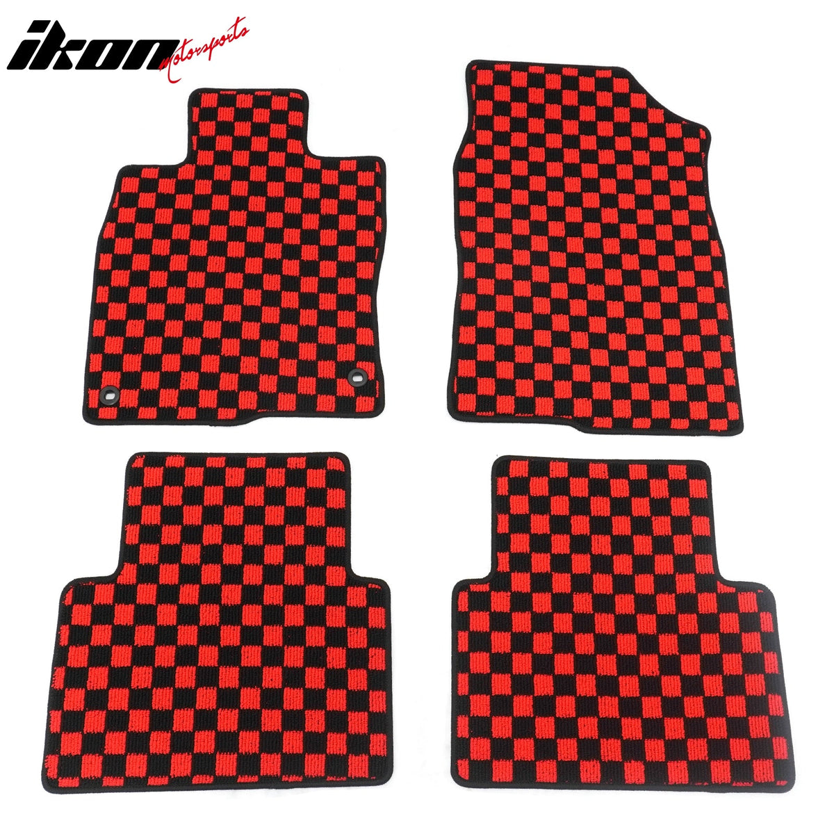 Front Rear Full Set Waterproof Floor Mats for Honda Civic 2016-2021 Black Red Plaid Checkered Carpets PP & Loop Pile Surface & TPE Backing 4PCS