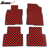 Front Rear Full Set Waterproof Floor Mats for Honda Civic 2016-2021 Black Red Plaid Checkered Carpets PP & Loop Pile Surface & TPE Backing 4PCS