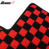 Front Rear Full Set Waterproof Floor Mats for Honda Civic 2016-2021 Black Red Plaid Checkered Carpets PP & Loop Pile Surface & TPE Backing 4PCS
