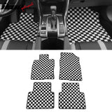 Front Rear Full Set Waterproof Floor Mats for Honda Civic 2016-2021 Black White Plaid Checkered Carpets PP & Loop Pile Surface & TPE Backing 4PCS