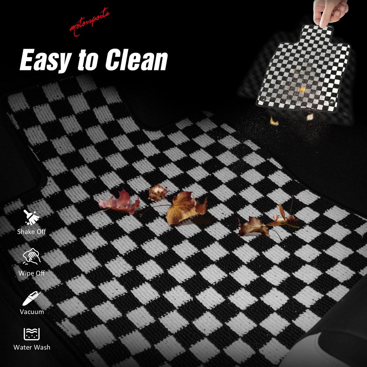 Front Rear Full Set Waterproof Floor Mats for Honda Civic 2016-2021 Black White Plaid Checkered Carpets PP & Loop Pile Surface & TPE Backing 4PCS