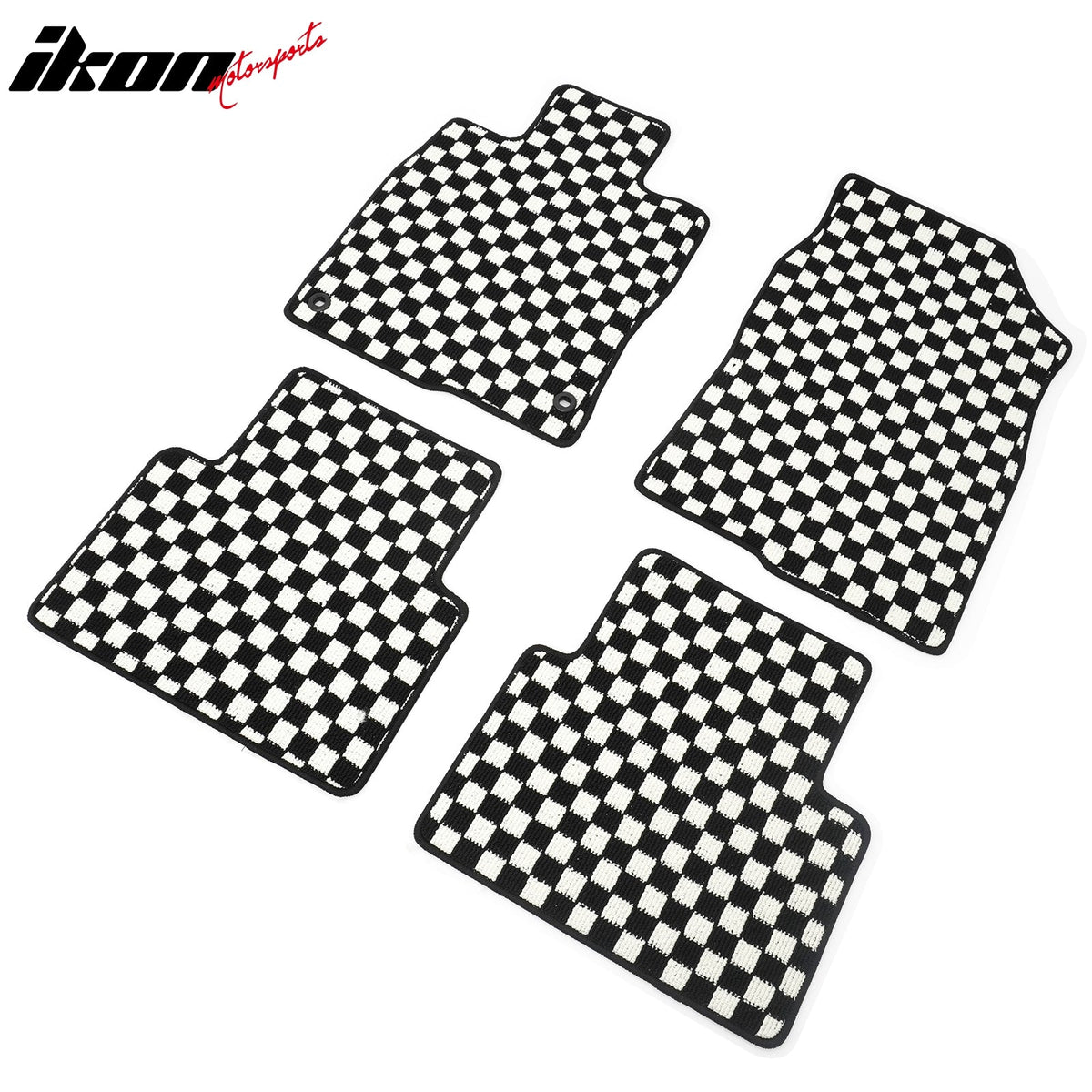 Front Rear Full Set Waterproof Floor Mats for Honda Civic 2016-2021 Black White Plaid Checkered Carpets PP & Loop Pile Surface & TPE Backing 4PCS