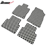 Front Rear Full Set Waterproof Floor Mats for Honda Civic 2016-2021 Black White Plaid Checkered Carpets PP & Loop Pile Surface & TPE Backing 4PCS