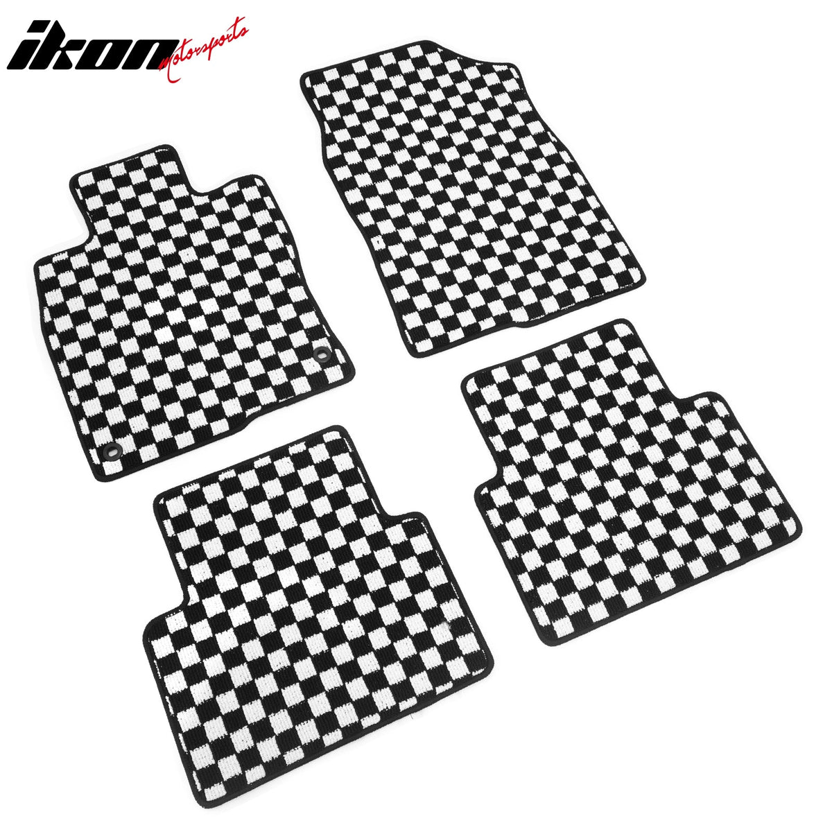 Front Rear Full Set Waterproof Floor Mats for Honda Civic 2016-2021 Black White Plaid Checkered Carpets PP & Loop Pile Surface & TPE Backing 4PCS