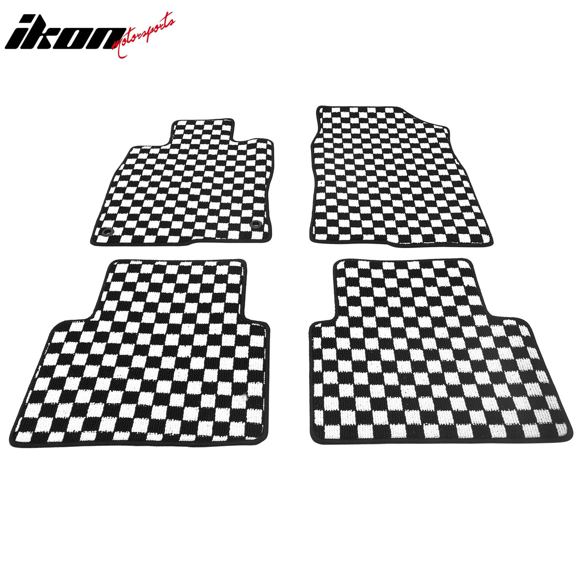 Front Rear Full Set Waterproof Floor Mats for Honda Civic 2016-2021 Black White Plaid Checkered Carpets PP & Loop Pile Surface & TPE Backing 4PCS