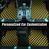 Front Rear Full Set Waterproof Floor Mats for Honda Civic 2016-2021 Black Yellow Plaid Checkered Carpets PP & Loop Pile Surface & TPE Backing 4PCS