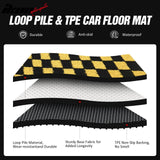 Front Rear Full Set Waterproof Floor Mats for Honda Civic 2016-2021 Black Yellow Plaid Checkered Carpets PP & Loop Pile Surface & TPE Backing 4PCS