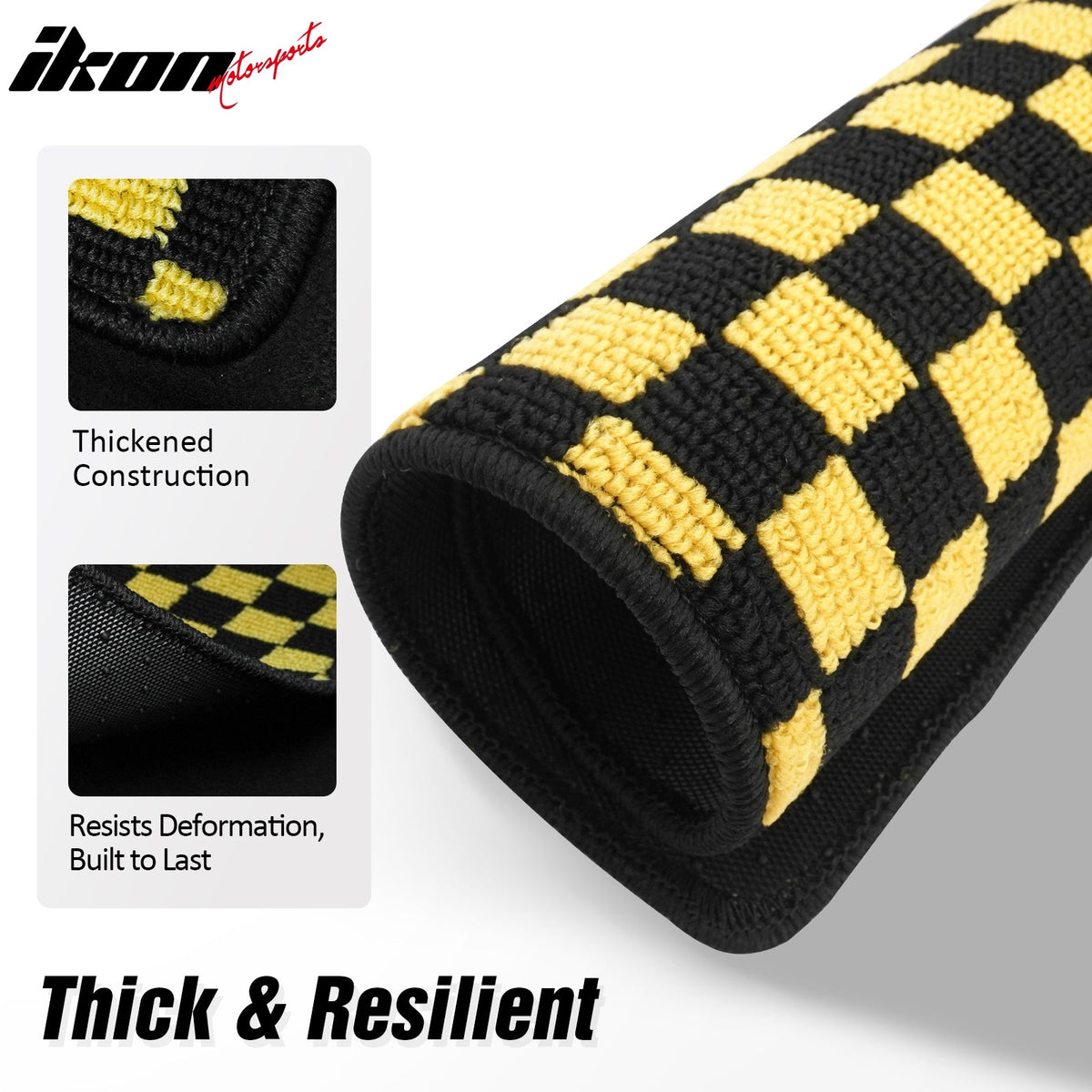 Front Rear Full Set Waterproof Floor Mats for Honda Civic 2016-2021 Black Yellow Plaid Checkered Carpets PP & Loop Pile Surface & TPE Backing 4PCS