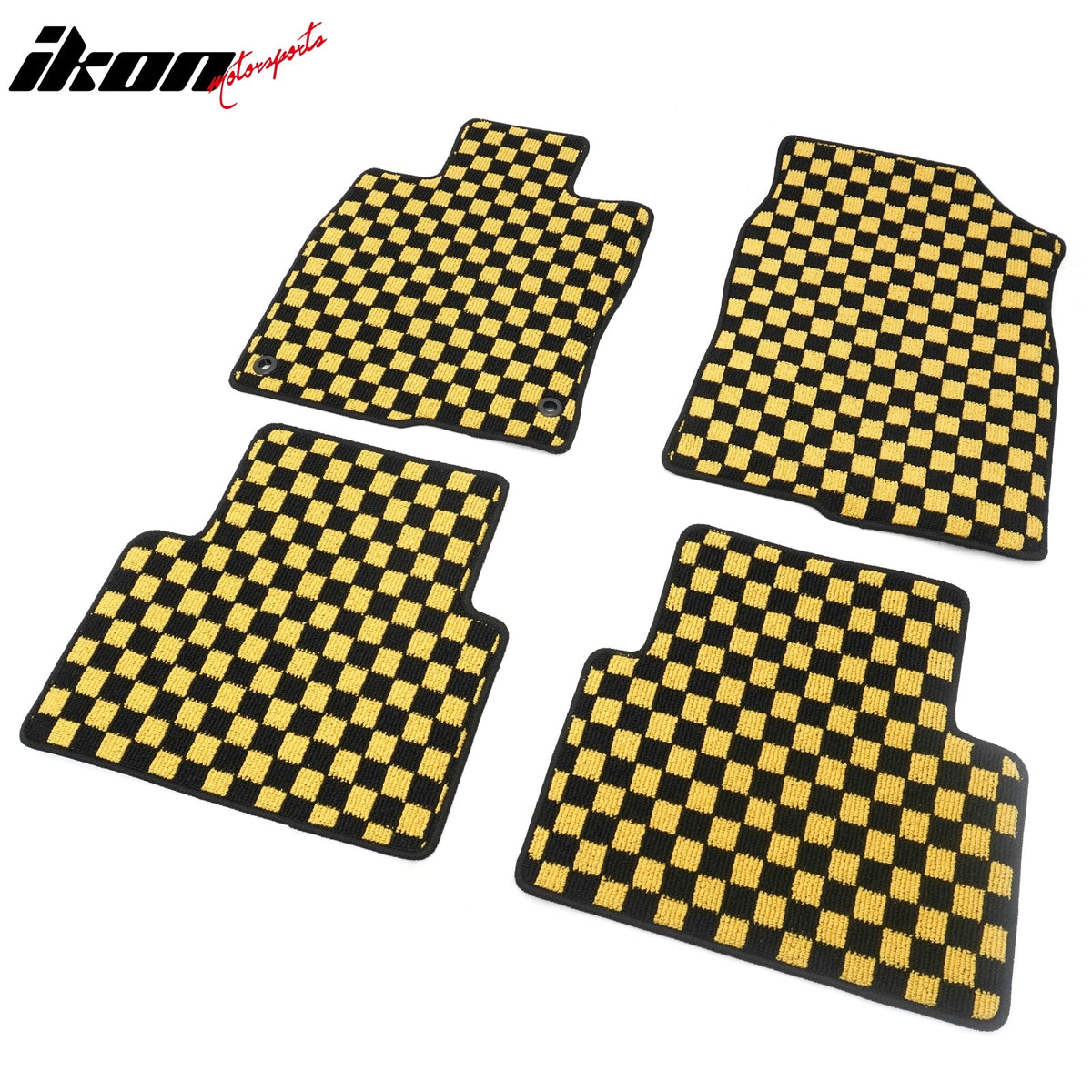 Front Rear Full Set Waterproof Floor Mats for Honda Civic 2016-2021 Black Yellow Plaid Checkered Carpets PP & Loop Pile Surface & TPE Backing 4PCS