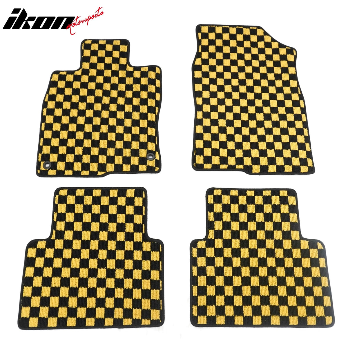 Front Rear Full Set Waterproof Floor Mats for Honda Civic 2016-2021 Black Yellow Plaid Checkered Carpets PP & Loop Pile Surface & TPE Backing 4PCS