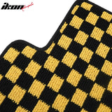 Front Rear Full Set Waterproof Floor Mats for Honda Civic 2016-2021 Black Yellow Plaid Checkered Carpets PP & Loop Pile Surface & TPE Backing 4PCS