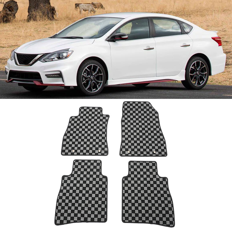 2013-2019 Nissan Sentra Floor Mats Black Gray Plaid Polypropylene