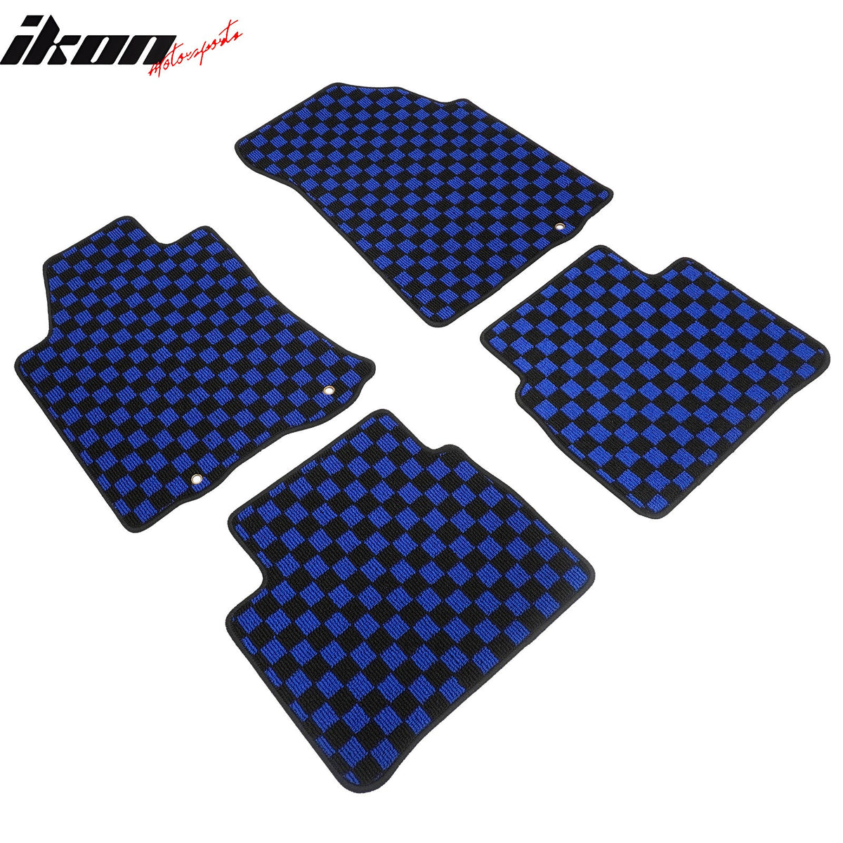 Front Rear Waterproof Floor Mats for Nissan Altima Sedan 4-Door 2013-2018 Black Blue Plaid Checkered Carpets PP & Loop Pile Surface & TPE Backing 4PCS