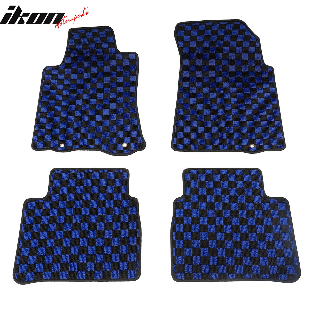 Front Rear Waterproof Floor Mats for Nissan Altima Sedan 4-Door 2013-2018 Black Blue Plaid Checkered Carpets PP & Loop Pile Surface & TPE Backing 4PCS