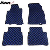 Front Rear Waterproof Floor Mats for Nissan Altima Sedan 4-Door 2013-2018 Black Blue Plaid Checkered Carpets PP & Loop Pile Surface & TPE Backing 4PCS