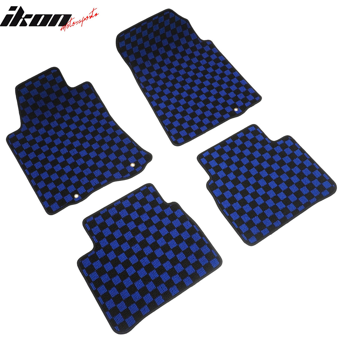 Front Rear Waterproof Floor Mats for Nissan Altima Sedan 4-Door 2013-2018 Black Blue Plaid Checkered Carpets PP & Loop Pile Surface & TPE Backing 4PCS