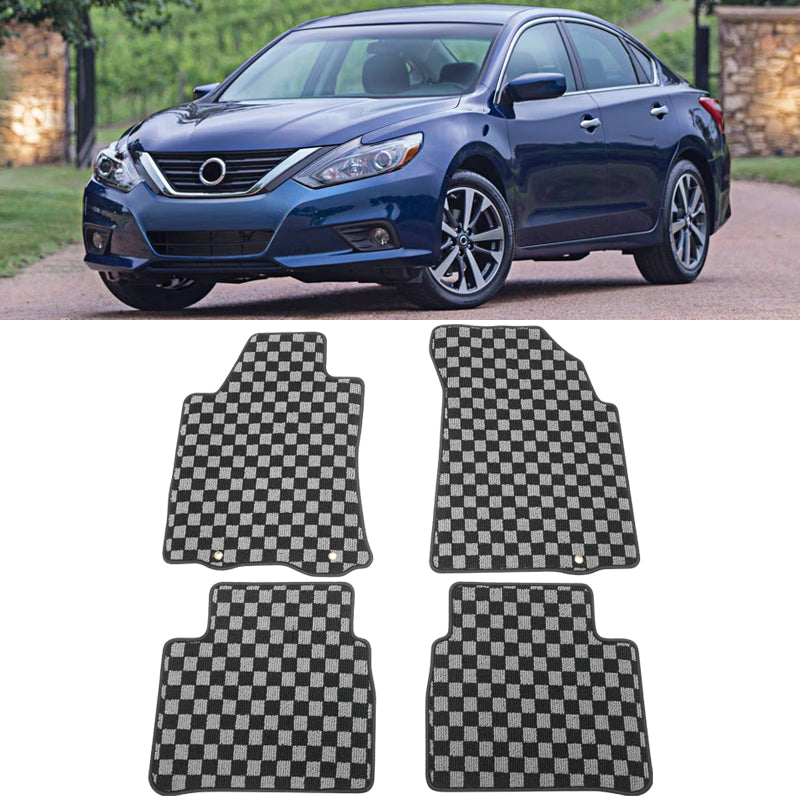 Floor Mats for Nissan Altima 2013-2018 Black Gray Plaid Polypropylene