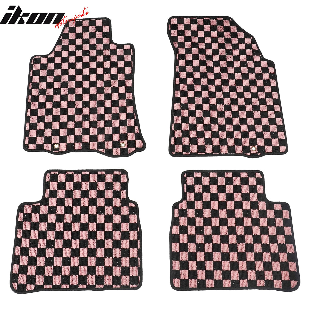 Front Rear Waterproof Floor Mats for Nissan Altima Sedan 4-Door 2013-2018 Black Pink Plaid Checkered Carpets PP & Loop Pile Surface & TPE Backing 4PCS