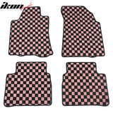 Front Rear Waterproof Floor Mats for Nissan Altima Sedan 4-Door 2013-2018 Black Pink Plaid Checkered Carpets PP & Loop Pile Surface & TPE Backing 4PCS