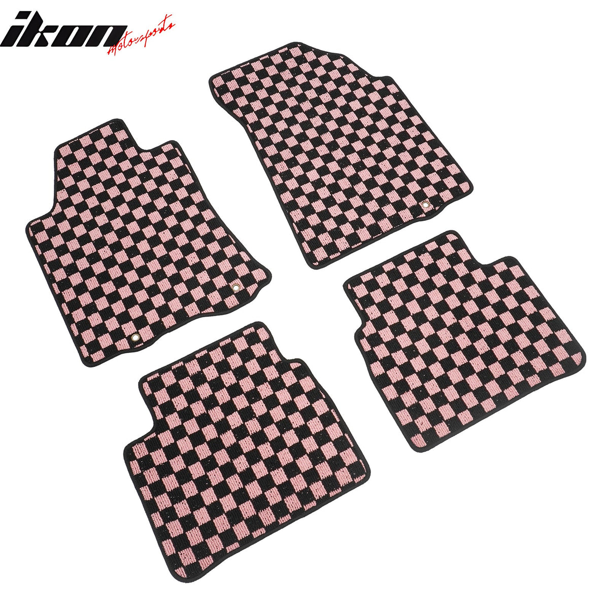 Front Rear Waterproof Floor Mats for Nissan Altima Sedan 4-Door 2013-2018 Black Pink Plaid Checkered Carpets PP & Loop Pile Surface & TPE Backing 4PCS