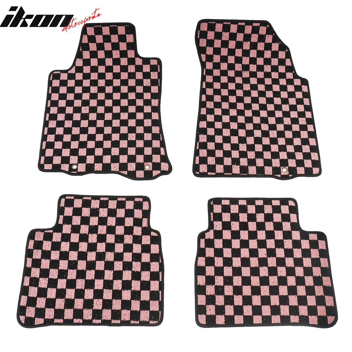 Front Rear Waterproof Floor Mats for Nissan Altima Sedan 4-Door 2013-2018 Black Pink Plaid Checkered Carpets PP & Loop Pile Surface & TPE Backing 4PCS